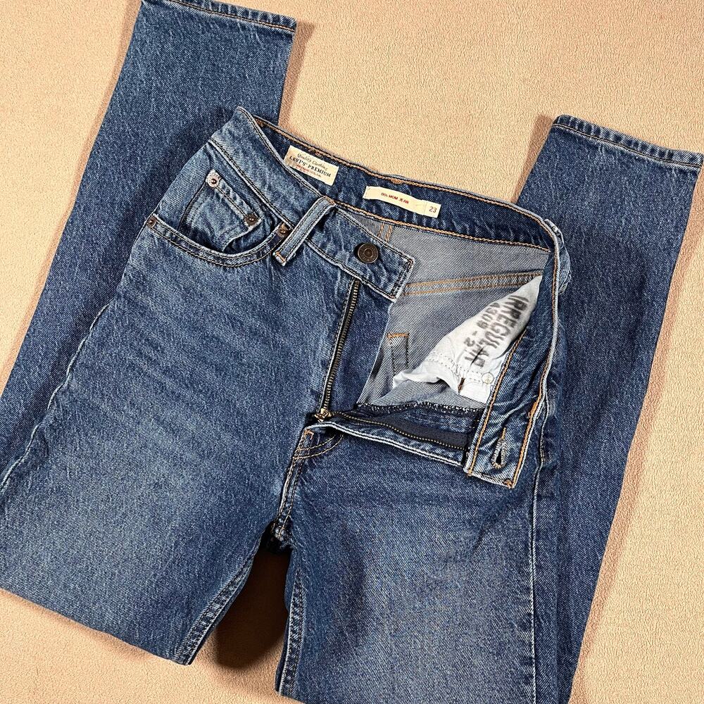 Levis 80s Mom Jeans 23x26 High Rise Button Fly Premium Modern Big E Mid Wash